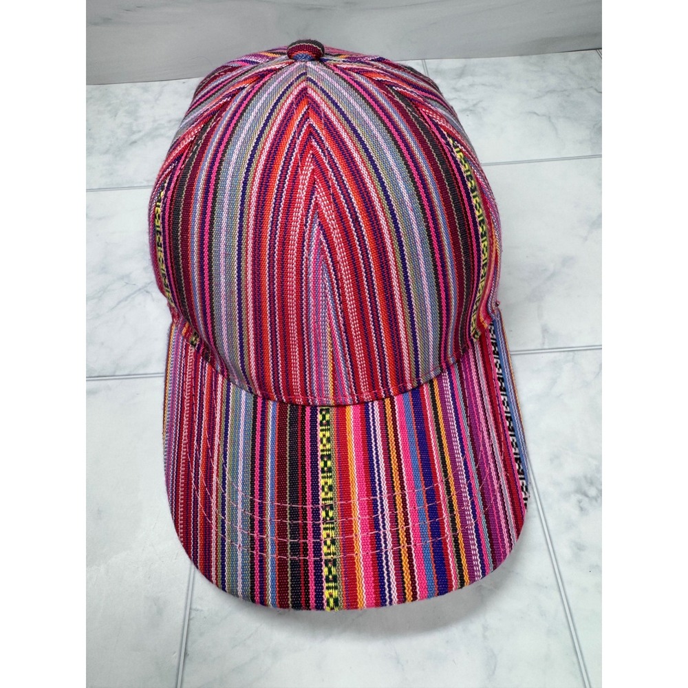 Bohemian Multi Color Striped Woven Textile Baseball Cap Adjustable Hat EUC